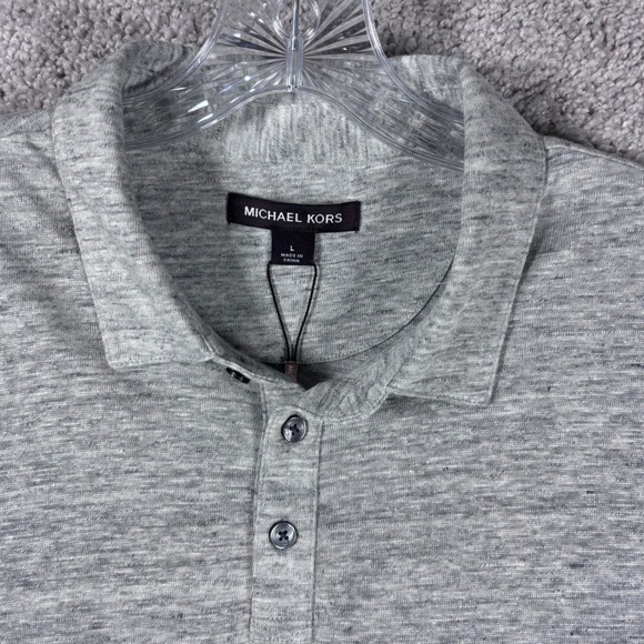 Michael Kors Mens Polo Shirt Heather Gray 100% Linen Short Sleeve Large - Picture 1 of 12